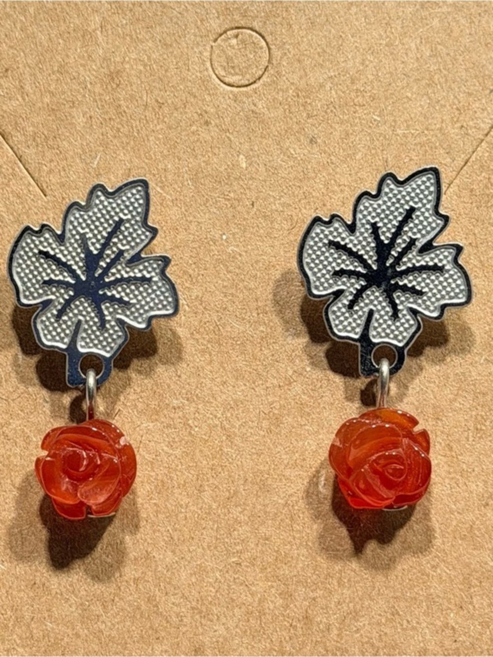 Leaf and Rose Earrings Hand Made With Natural Materials